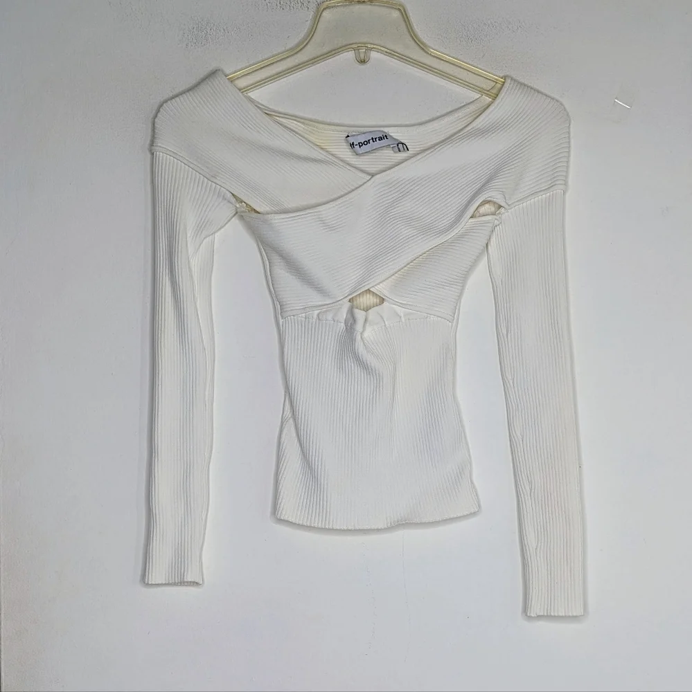 Self-Portrait Ribbed Knit Crossover Top - Picture 4 of 6